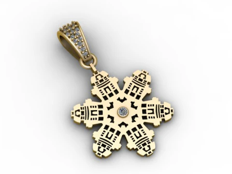 Pixel Snowflake Pendant Geometric Winter Star Jewelry STL 3D Print Model