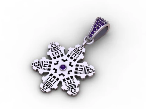 Pixel Snowflake Pendant Geometric Winter Star Jewelry STL 3D Print Model