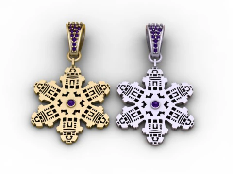 Pixel Snowflake Pendant Geometric Winter Star Jewelry STL 3D Print Model
