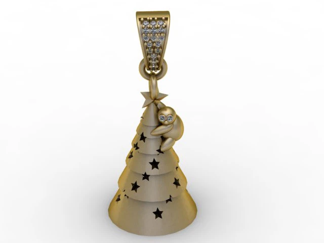 Starry Christmas Tree Monkey Pendant Festive Character Jewelry STL 3D Print Model .c4d .max .obj .3ds .fbx .stl .blend 