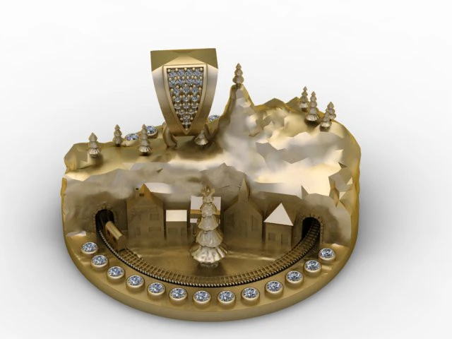 Winter Wonderland Village Pendant Luxury Christmas Landscape Jewelry STL 3D Print Model .c4d .max .obj .3ds .fbx .stl .blend
