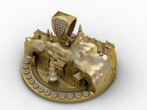 Winter Wonderland Village Pendant Luxury Christmas Landscape Jewelry STL 3D Print Model