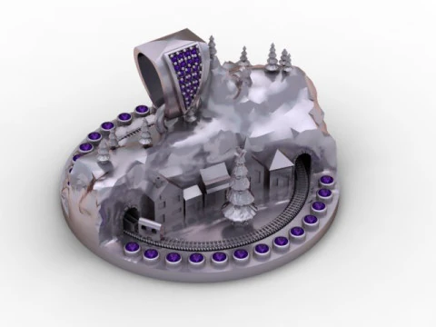 Winter Wonderland Village Pendant Luxury Christmas Landscape Jewelry STL 3D Print Model