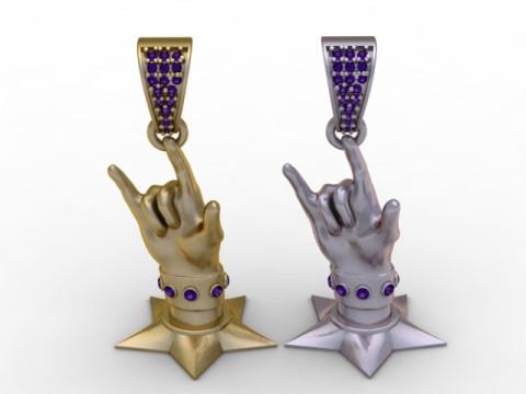 Rockstar Hand Pendant Diamond Punk Gesture Jewelry STL 3D Print Model
