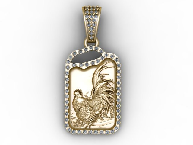 Imperial Rooster Tag Pendant Diamond Framed Engraved Jewelry STL 3D Print Model .c4d .max .obj .3ds .fbx .stl .blend 