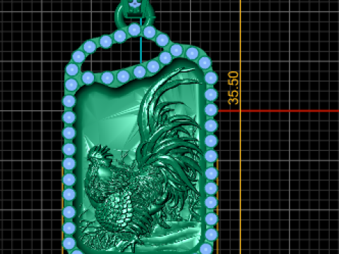 Imperial Rooster Tag Pendant Diamond Framed Engraved Jewelry STL 3D Print Model