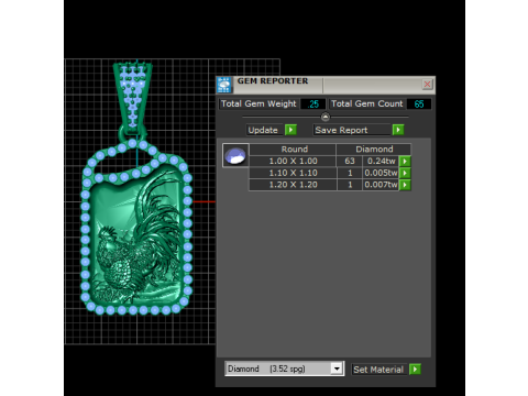 Imperial Rooster Tag Pendant Diamond Framed Engraved Jewelry STL 3D Print Model