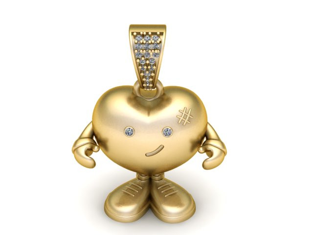 Golden Heart Buddy Pendant Cute Character Jewelry 3D Print Model .c4d .max .obj .3ds .fbx .stl .blend