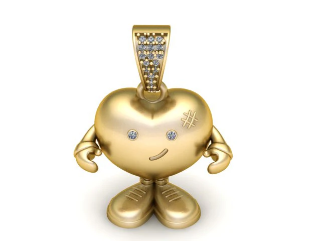 Golden Heart Buddy Pendant Cute Character Jewelry 3D Print Model .c4d .max .obj .3ds .fbx .stl .blend 