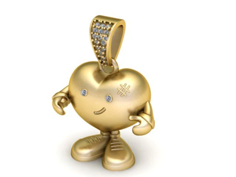 Golden Heart Buddy Pendant Cute Character Jewelry 3D Print Model