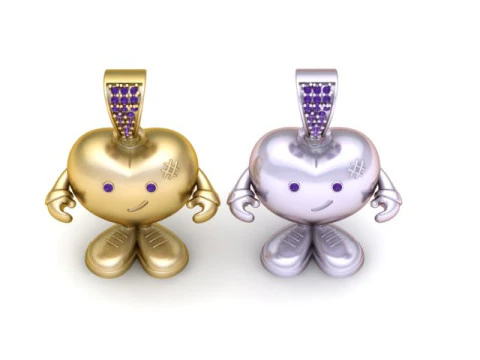 Golden Heart Buddy Pendant Cute Character Jewelry 3D Print Model