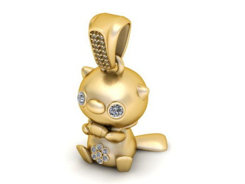 金色卡哇伊小猫吊坠可爱人物首饰 3D 打印模型