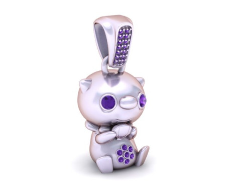 金色卡哇伊小猫吊坠可爱人物首饰 3D 打印模型