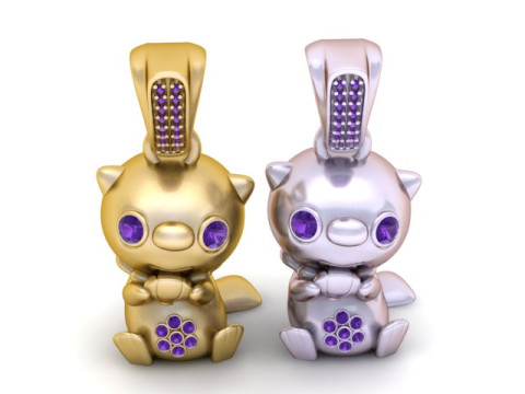 金色卡哇伊小猫吊坠可爱人物首饰 3D 打印模型