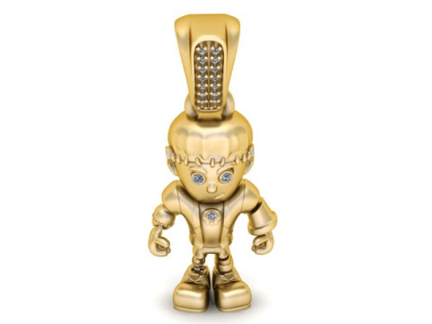 Goldener RoboBuddy-Anhänger, futuristischer Charakterschmuck 3D Druckmodell