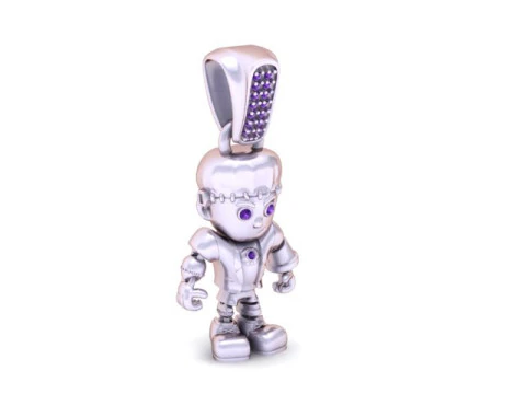 Golden RoboBuddy Pendant Futuristic Character Jewelry 3D Print Model