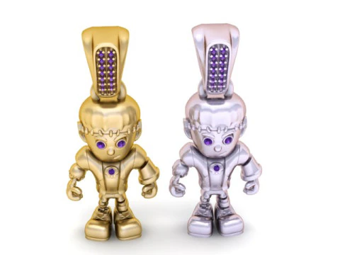 Golden RoboBuddy Pendant Futuristic Character Jewelry 3D Print Model
