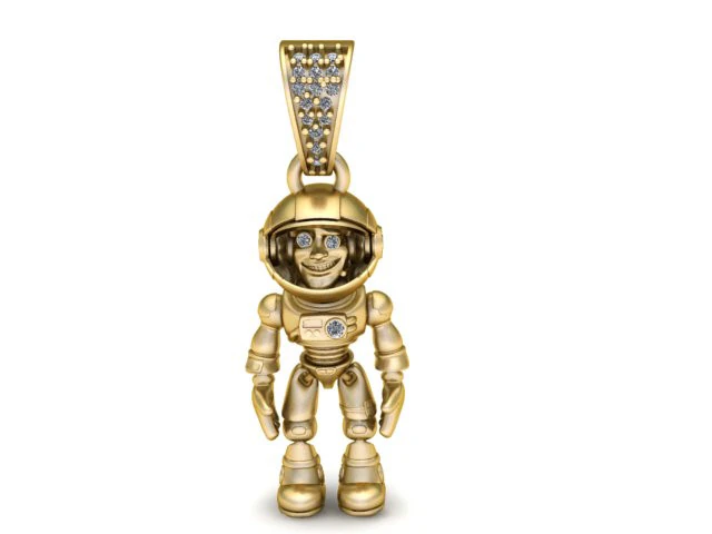 Golden AstroBot Pendant Space Explorer Character Jewelry 3D Print Model .c4d .max .obj .3ds .fbx .stl .blend