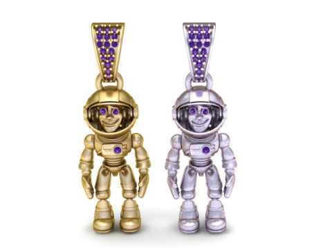 Gouden AstroBot hanger Space Explorer karakter sieraden 3D printmodel