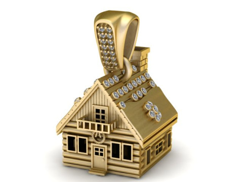 金色舒适小屋吊坠奢华家居珠宝 3D 打印模型