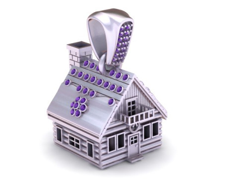 金色舒适小屋吊坠奢华家居珠宝 3D 打印模型