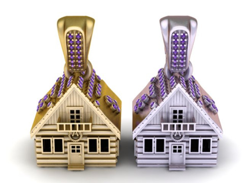 金色舒适小屋吊坠奢华家居珠宝 3D 打印模型