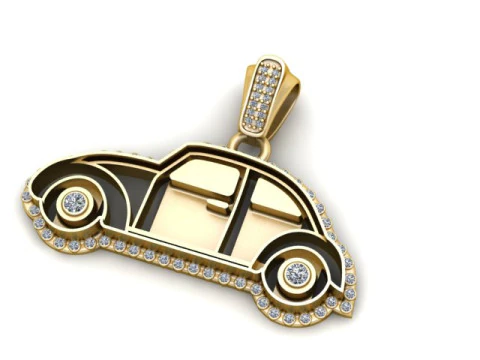 Golden Retro Car Pendant Luxury Vehicle Jewelry STL-OBJ 3D Print Model