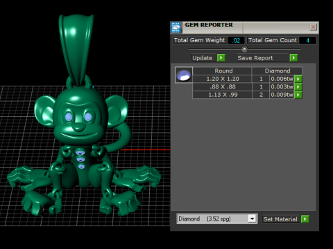 ゴールデン モンキー チャーム アーティキュレート ジェムストーン ペンダント 3Dプリントモデル