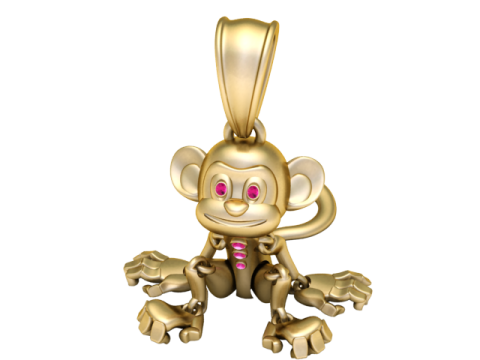 ゴールデン モンキー チャーム アーティキュレート ジェムストーン ペンダント 3Dプリントモデル