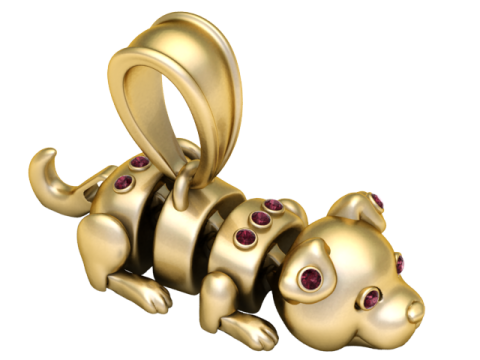 Liontin Artikulasi Batu Permata Pesona Anak Anjing Emas Model Cetak 3D