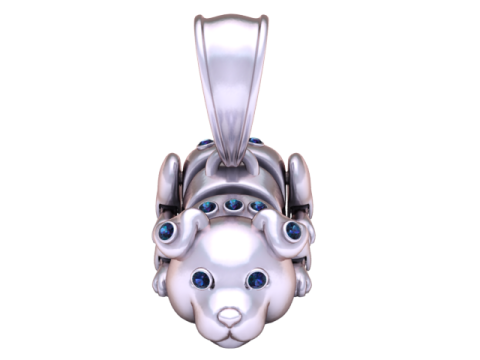 Liontin Artikulasi Batu Permata Pesona Anak Anjing Emas Model Cetak 3D