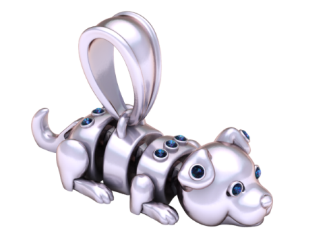 Liontin Artikulasi Batu Permata Pesona Anak Anjing Emas Model Cetak 3D