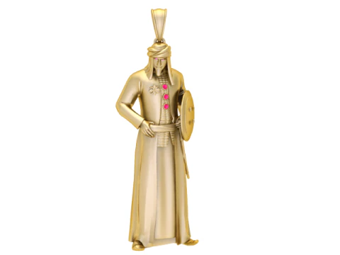 Ciondolo con scudo in pietra preziosa del guerriero del deserto dorato Modello di stampa 3D