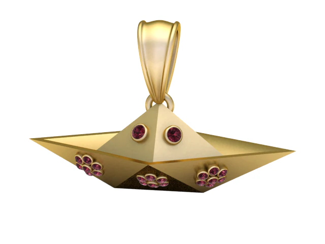 Golden Paper Boat Charm Gemstone Origami Pendant 3D Print Model .c4d .max .obj .3ds .fbx .stl .blend 