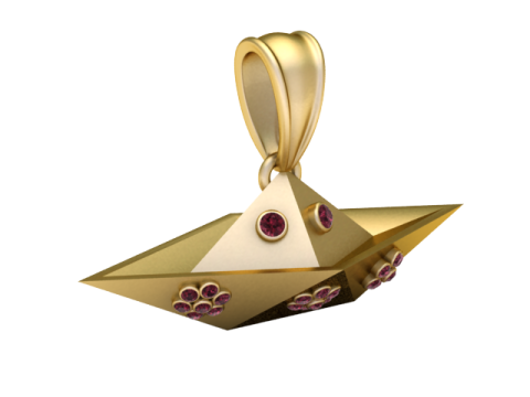 Golden Paper Boat Charm Gemstone Origami Pendant 3D Print Model