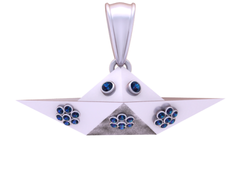 Golden Paper Boat Charm Gemstone Origami Pendant 3D Print Model