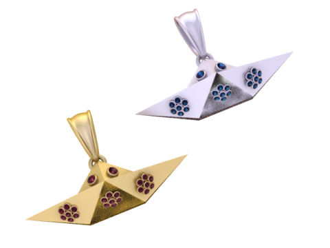 Golden Paper Boat Charm Gemstone Origami Pendant 3D Print Model