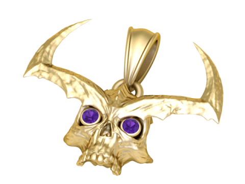 Ciondolo gotico con pietra preziosa teschio cornuto dell'inferno Modello di stampa 3D