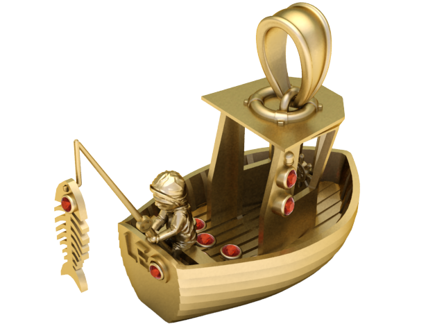 Golden Fishermans Voyage ジェムストーン漁船ペンダント 3Dプリントモデル .c4d .max .obj .3ds .fbx .stl .blend 