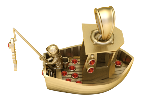 Golden Fishermans Voyage ジェムストーン漁船ペンダント 3Dプリントモデル