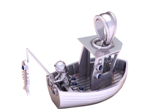 Golden Fishermans Voyage ジェムストーン漁船ペンダント 3Dプリントモデル