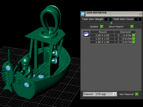 Golden Fishermans Voyage ジェムストーン漁船ペンダント 3Dプリントモデル
