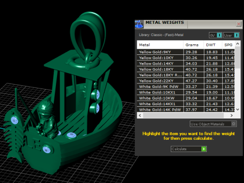 Golden Fishermans Voyage ジェムストーン漁船ペンダント 3Dプリントモデル