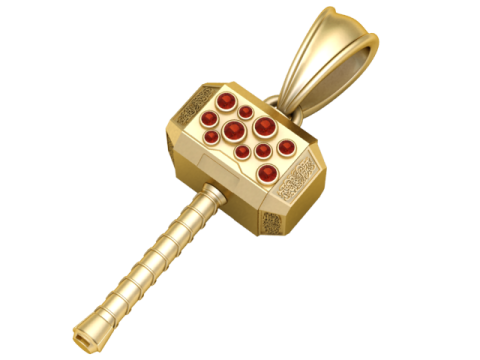 गोल्डन थंडर हैमर रत्न पावर पेंडेंट 3D प्रिंट मॉडल