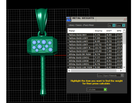 ゴールデンサンダーハンマージェムストーンパワーペンダント 3Dプリントモデル