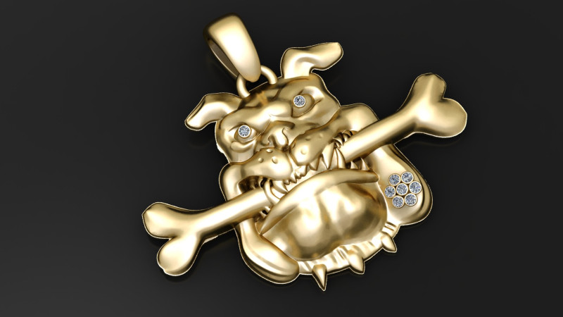 Pingente Bulldog Bone Grinder Edição Ouro Modelo de Impressão 3D .c4d .max .obj .3ds .fbx .stl .blend 