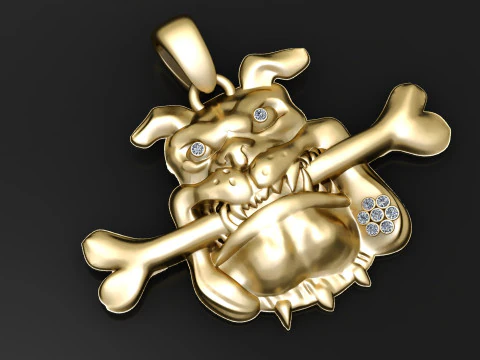 Bulldog Kemik &Ouml;ğ&uuml;t&uuml;c&uuml; Kolye Gold Edition 3D Baskı Modeli