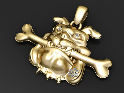 Pingente Bulldog Bone Grinder Edição Ouro Modelo de Impressão 3D