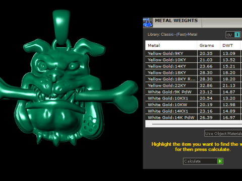 Pingente Bulldog Bone Grinder Edição Ouro Modelo de Impressão 3D
