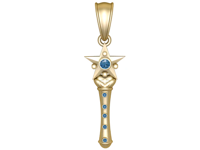 Celestial Star Wand Pendant Gold Blue Gem Edition 3D Print Model .c4d .max .obj .3ds .fbx .stl .blend 